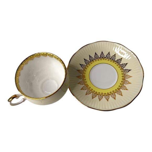 ROSINA Yellow Gold Footed TEA CUP & SAUCER SET England 1940s Fine Bone China VTG - Picture 7 of 11